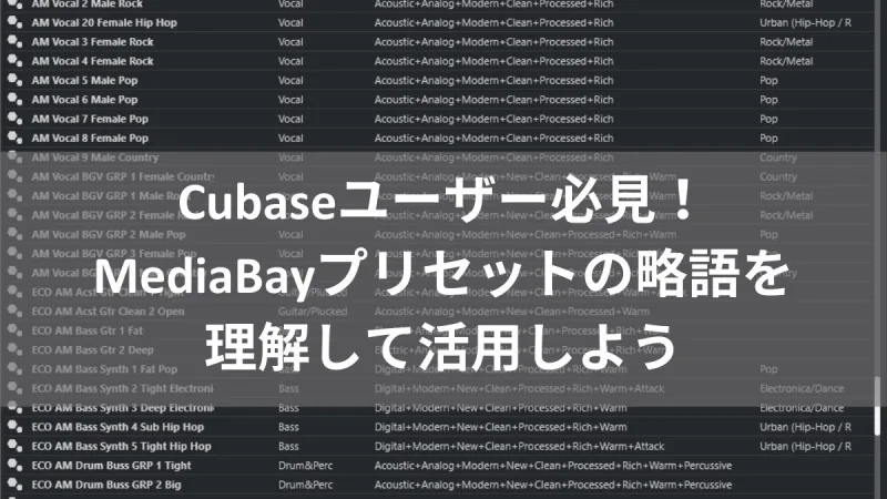 Cubaseユーザー必見！MediaBayプリセットの略語を理解して活用しよう