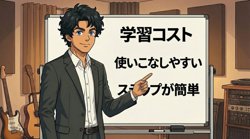 学習コストとホワイトボードに書かれている